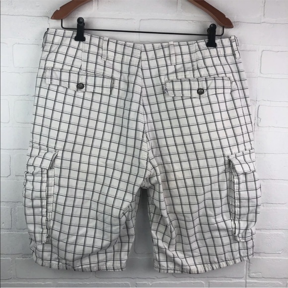 Levis 36 Shorts Cargo White Blue Checks Plaid A - Picture 2 of 8